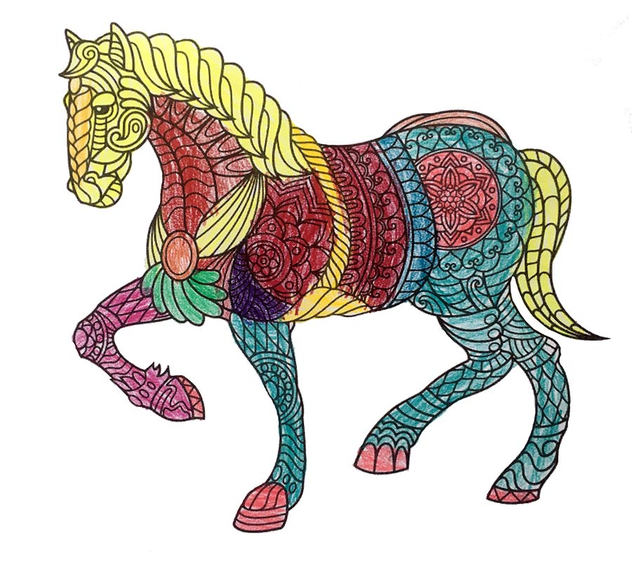 Mandala Pferd ausgemalt
